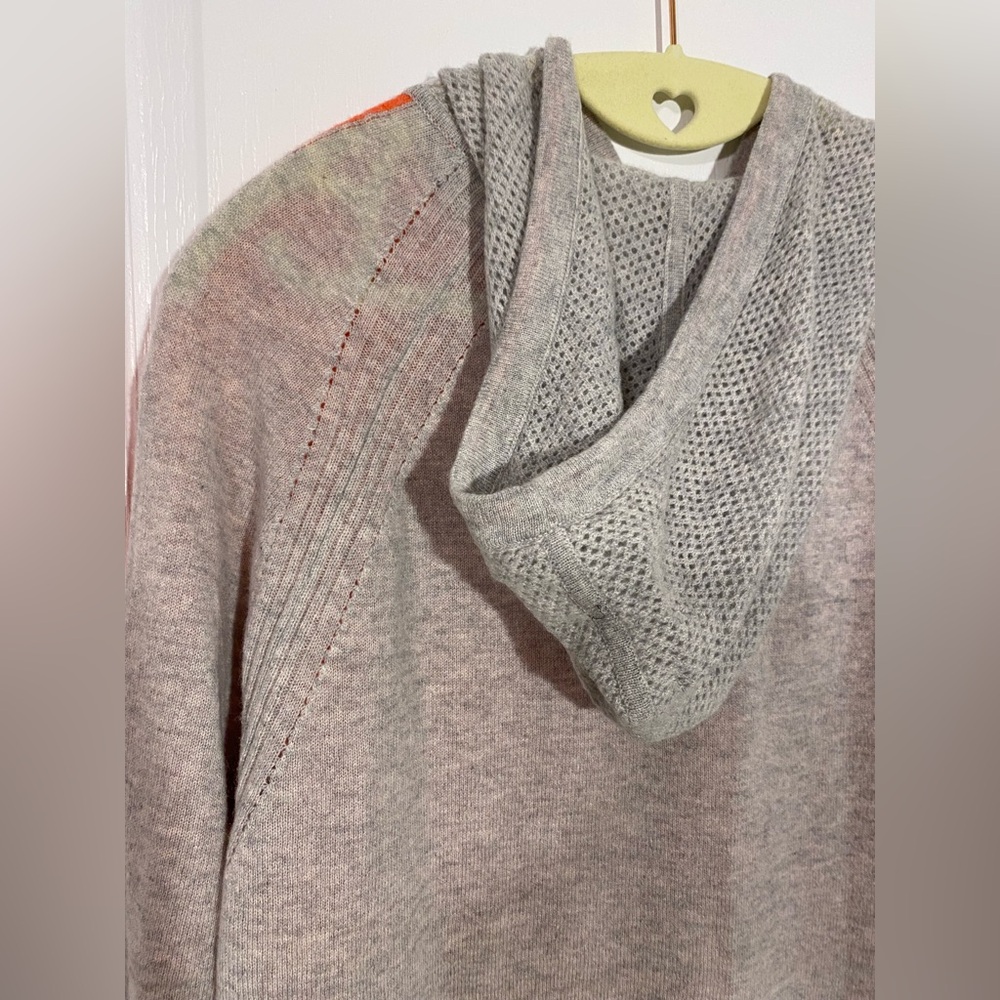 Autumn Cashmere 100% CASHMERE Hooded Two Tone Hi Lo Sweater Orange Gray Size XS - Picture 4 of 6